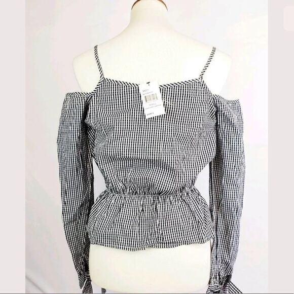 Say What Cropped Cold Shoulder Top SZ S Gingham - Picture 3 of 4